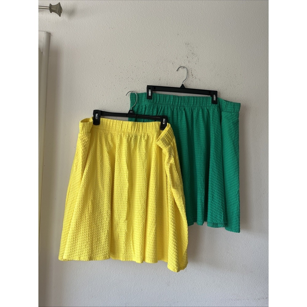 ModCloth Retro PullOn Yellow& Green 2pair  MIDI Skirt Size 2X/3X New Comfy Flowy
